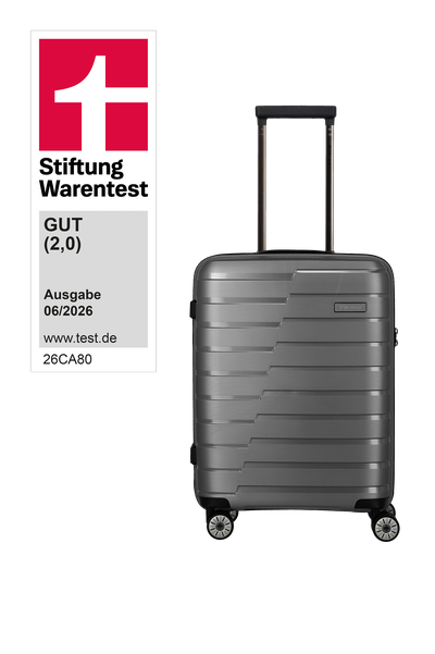 travelite Air Base 4w S anthrazit mit Stiftung-Warentest-Signet Gut (2,0), test 06/2026