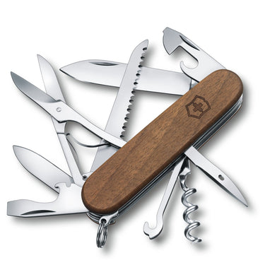 Victorinox Schweizer Taschenmesser "Huntsman Wood " 9.1 cm (Nussbaumholz) - Markenkoffer