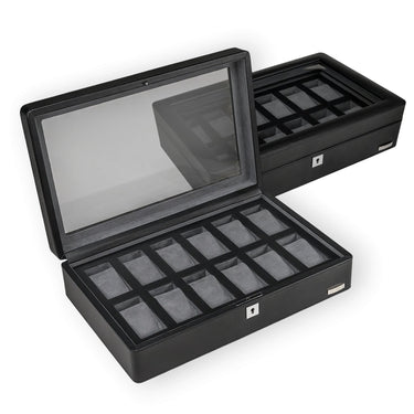 Windrose Tempura - Uhrenkoffer (für 12 Uhren) 38 cm (schwarz) - Markenkoffer