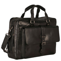 Leonhard Heyden Roma - Briefcase 2 Compartments with Front Pocket Leather 15" 41 cm (Color: black)