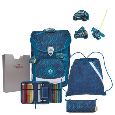 DerDieDas ErgoFlex Easy - Schulranzen Set 5tlg. 950 g (Blue Speed) - Markenkoffer