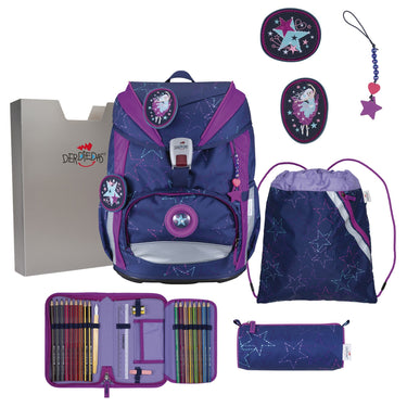 DerDieDas ErgoFlex Light Exklusiv LED - Schulranzen Set 5tlg. 800g (Dancing Star) - Markenkoffer