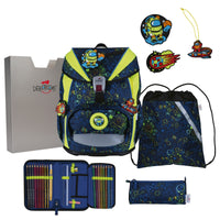 DerDieDas ErgoFlex Light - Schulranzen Set 5tlg. 800g (Neon Crazy) - Markenkoffer