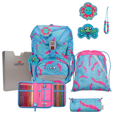 DerDieDas ErgoFlex - Schulranzen Set 5tlg. 800g (Happy Pixel) - Markenkoffer