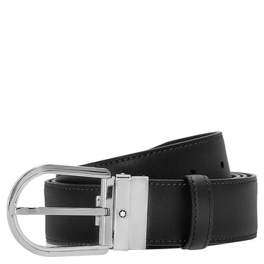 Montblanc Gürtel - Leder mit hufeisenförmiger Schließe 3.5 cm (black/silber, 120 cm) - Markenkoffer
