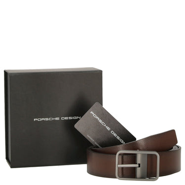 Porsche Design Chevron Logodruck Wende - Gürtel 35 mm (dark brown, 120) - Markenkoffer