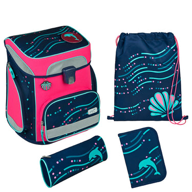 Scooli EasyFit Glow DIN - Schulranzen Set 5tlg. (Dotty Dolphin) - Markenkoffer