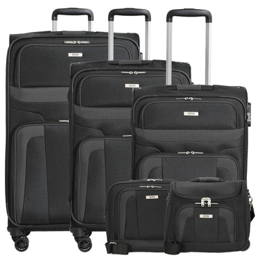 Skyline Orlando - 4 - Rollen - Trolley Set L erw./M. erw./S + Boarding Bag + Beautycase 5tlg. (schwarz) - Markenkoffer