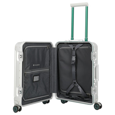 Travelite Next 75 Jahre Jubiläums - Edition - 4 - Rollen - Kabinentrolley S 55 cm (silber - grün) - Markenkoffer