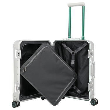 Travelite Next 75 Jahre Jubiläums - Edition - 4 - Rollen - Kabinentrolley S 55 cm (silber - grün) - Markenkoffer