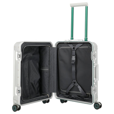 Travelite Next 75 Jahre Jubiläums - Edition - 4 - Rollen - Kabinentrolley S 55 cm (silber - grün) - Markenkoffer